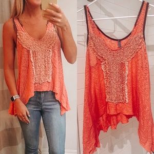 Free People Pink Embroidered Tank Size M